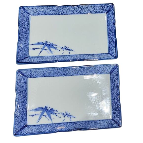 Matching Set (12) ASIAN Bamboo Porcelain Rice Bowls/2 Sushi Plates/1 Vase - Picture 2 of 16